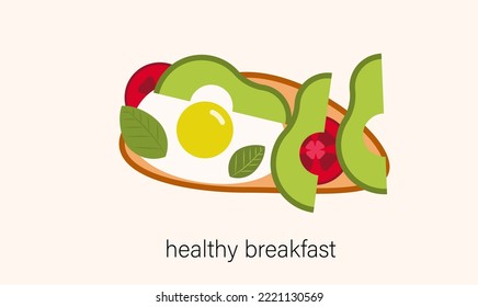avocado toast vector flat design illustration healthy food tomatos egg bread