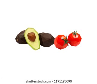 avocado and tomato in low poly