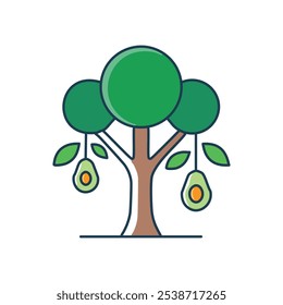 Ilustración de árbol de aguacate. Vibrante gráfico de árbol de aguacate.  Simboliza crecimiento, salud y abundancia. Perfecto para la marca de alimentos saludables.