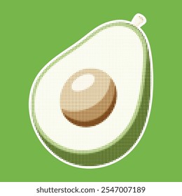 Avocado. Trendy halftone style. Fresh vegetable retro color halftone dotted texture. Vintage cutout magazine pop art style, modern collage element. Vector illustration
