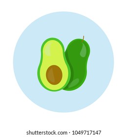 Avocado two half green cartoons icon 
Modern flat style vector illustration icons. 
Isolated on white background. Fruits avocado for medical, food, and cosmetology. Aligatore pear logo.