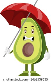 Aguacate con paraguas, ilustración, vector sobre fondo blanco.