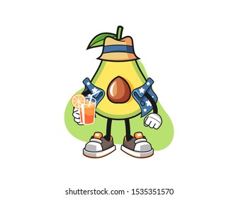 Avocado vacation mascot design vector. Cartoon character illustration for business, t shirt, sticker.