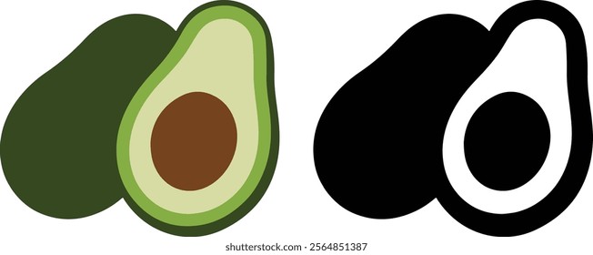 Avocado vector art, Avocado silhouette design, Avocado icon on white background