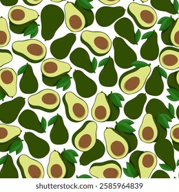 Avocado vector cartoon seamless pattern on a white background.