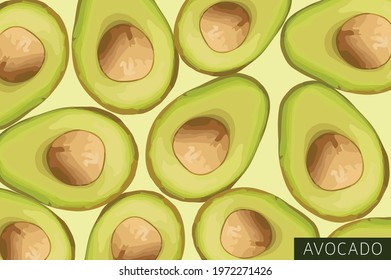 Avocado : Vector Half of fresh avocado on green background.