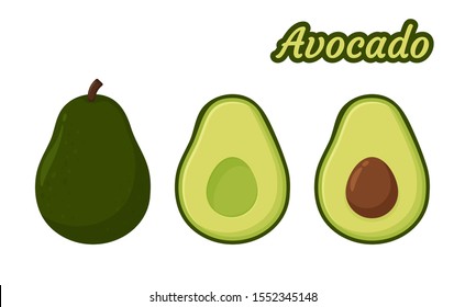 Avocado Vector. Healthy fruit avocado That was cut in half until the seed could be seen inside.  isolated on white background.