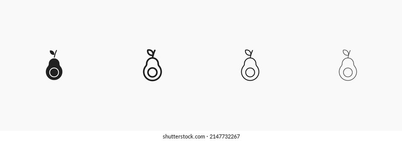 Avocado vector icon. Avocado fruit flat vector illustration with black outline