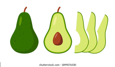 Avocado vector icon isolated on white background, flat, cartoon style. For web design and print.