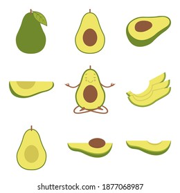 Avocado Vector icon set food illustration. Simple illustration set of 9 avocado elements, editable icons on white background.