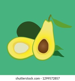 Avocado vector illustration. Colorful avocado. Avocado isolated on green.