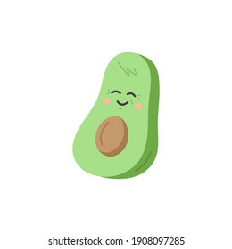 Avocado vector illustration. Cute and funny avocado cartoon character. Isolated drawing.