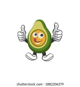 Avocado, Vektorgrafik. Design für Menü, Paket und Logo. Ein lustiger Cartoon-Charakter.