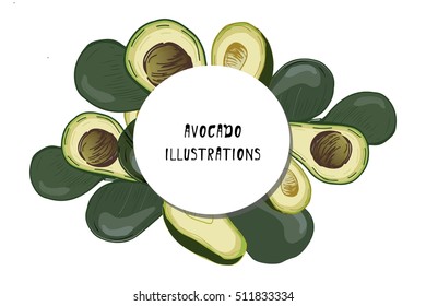 Avocado vector  illustration. Food background.