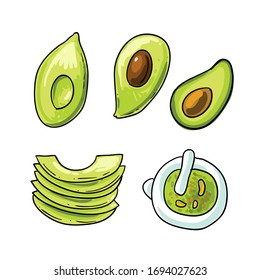 Avocado Vektorillustration Illustration. Handgezeichnet schönes Bild mit grünem Avocado. Gesunde Ernährung.