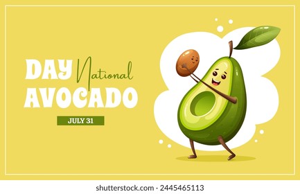 Avocado vector illustration. National avocado day. July 31. Holiday concept. Template for banner, web page, poster with text caption.