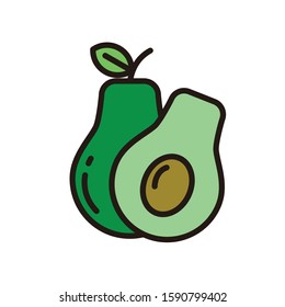 Avocado vector illustration with simple design isolated on white background. Avocado icon with filled line design 