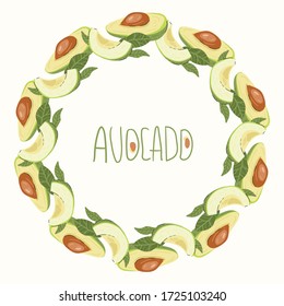 Avocado vector illustrations wreath. hand draw cartoon Scandinavian nordic design style for fashion or interior or cover or textile or background.