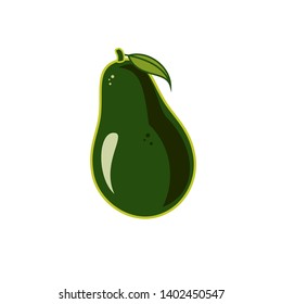 Avocado vector isolated on white backgroud. Green avocado whole, cut in half, with leaf. Vector hand drawn illustration avocado for vegetarian logo, sign, sticker, poster, restaurant menu.