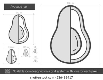 Avocado vector line icon isolated on white background. Avocado line icon for infographic, website or app. Scalable icon designed on a grid system.
