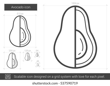 Avocado vector line icon isolated on white background. Avocado line icon for infographic, website or app. Scalable icon designed on a grid system.