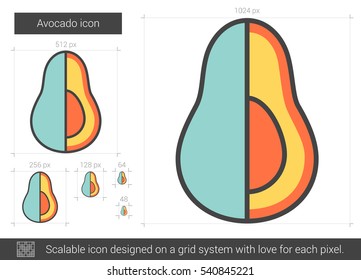 Avocado vector line icon isolated on white background. Avocado line icon for infographic, website or app. Scalable icon designed on a grid system.