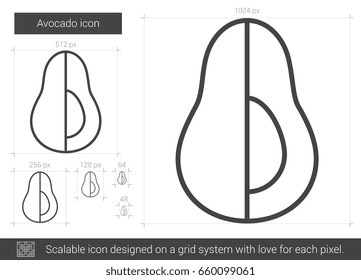 Avocado vector line icon isolated on white background. Avocado line icon for infographic, website or app. Scalable icon designed on a grid system.