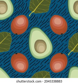 Avocado vector seamless pattern vector design on dark blue textured background