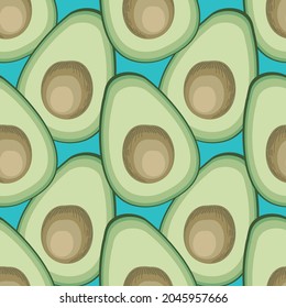 Avocado vector seamless pattern illustration on blue background