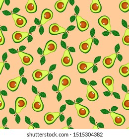 Avocado vector seamless pattern for print, fabric and organic, vegan, raw products packaging, fabric. Vector texture for eco and healthy food. Seamless vector pattern with fruits avocado.