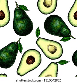Avocado. Vector seamless pattern. Vintage style