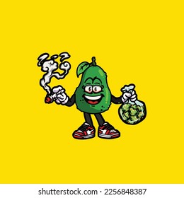 avocado vector smoking joint hold nug weed cartoon