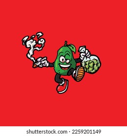 avocado vector smoking joint hold nug weed cartoon