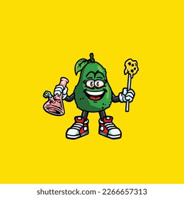 avocado vector smoking joint hold nug weed cartoon