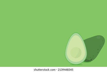 avocado vector, whole avocado and other without seed on green background