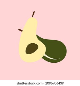 Avocado vector. Yellow background. Fruits vector.