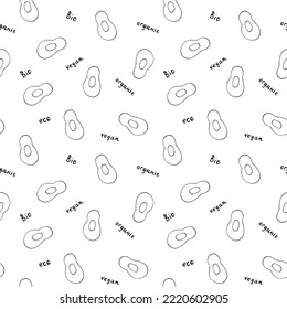 Aguacate Vegetales sin fisuras. Antecedentes vegetarianos sanos de alimentos biológicos, productos ecológicos vegan orgánicos. Ilustración vectorial.