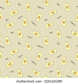 Avocado Vegetables seamless pattern. Vegetarian healthy bio food background, Vegan organic eco products. Vector illustration.