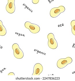 Avocado Vegetables seamless pattern. Vegetarian healthy bio food background, Vegan organic eco products. Vector illustration.