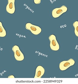 Avocado Vegetables seamless pattern. Vegetarian healthy bio food background, Vegan organic eco products. Vector illustration.
