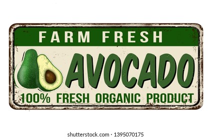 Avocado vintage rusty metal sign on a white background, vector illustration