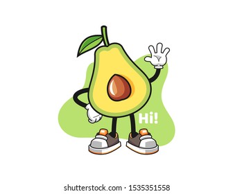 Avocado wave hand mascot design vector. Cartoon character illustration for business, t shirt, sticker.