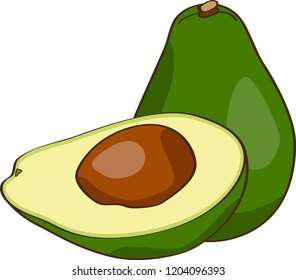 Avocado whole and half avocado with its stone