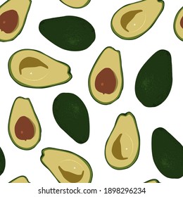 Avocado whole and half vector cartoon set isolated on a white background.