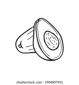Avocado. Whole and slice avocados with seed outline drawing isolated on white background. Avocados sketch drawn illustration. Part of set. 