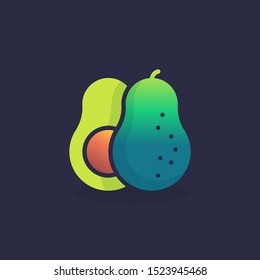 Avocado whole and slice flat icon, vector sign, colorful pictogram. Symbol, logo illustration. Flat style design