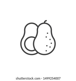Avocado whole and slice line icon. linear style sign for mobile concept and web design. Fresh fruit avocado outline vector icon. Symbol, logo illustration. Vector graphics