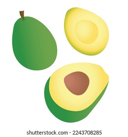 Avocado, whole, sliced with a pit, and without a pit