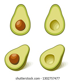 Avocado with and without seed in flat style, vector illustration on plain background