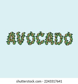 avocado word text fruit letter for strain